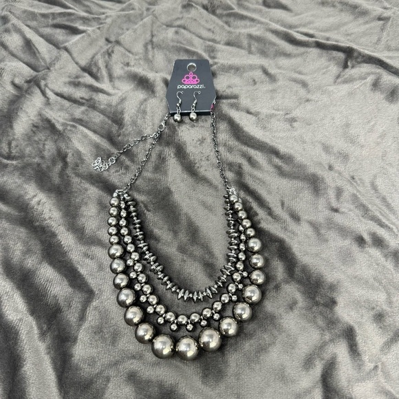 paparazzi Jewelry - Grey Beaded Necklace Gun Metal Grey with Matching Earrings